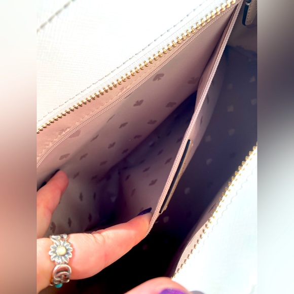 Kate Spade Silver Logo Leather Beige Black & White Tote Crossbody Satchel - Picture 13 of 16